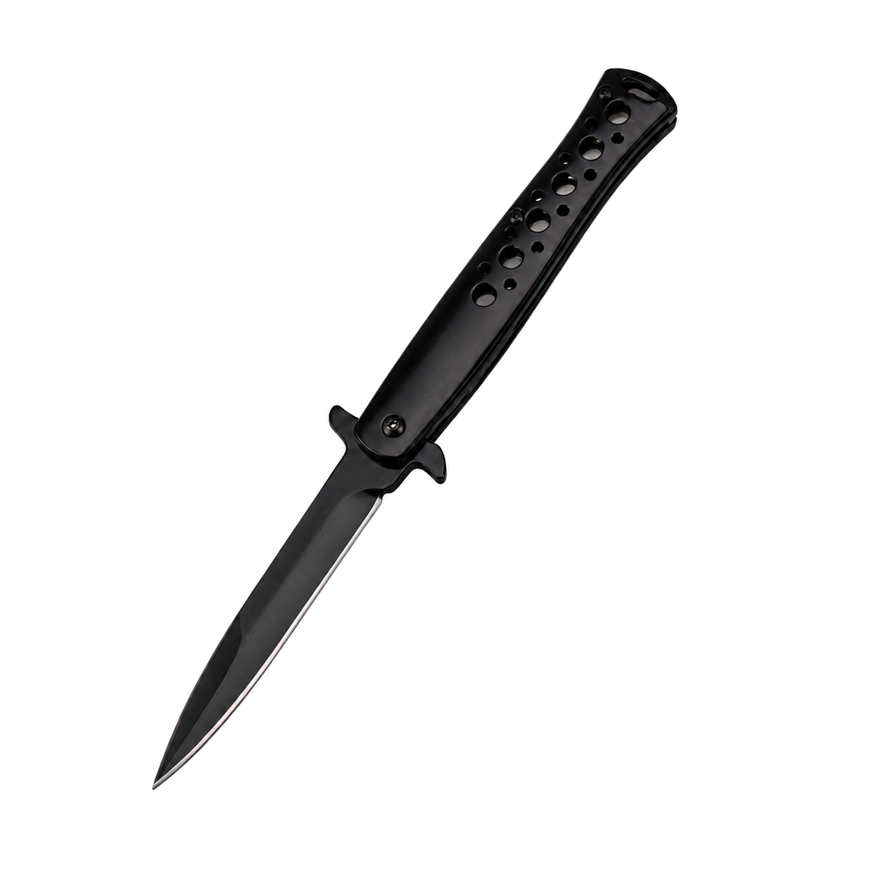 44561-01-black-whitebg Outdoor Folding Stiletto Knife – Survival Camping Flick Knife - Image 1