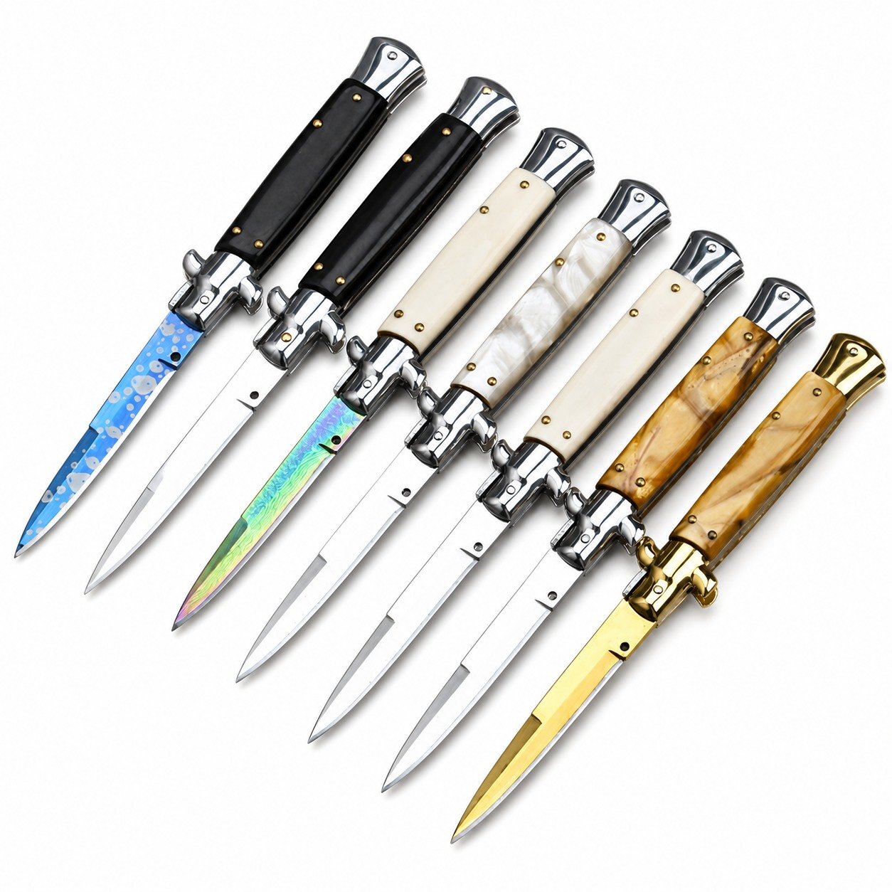 44568-main-white-clean Classic Italian Stiletto Knife – Automatic Flick Knife Set with Mixed Blade Styles - Image 1