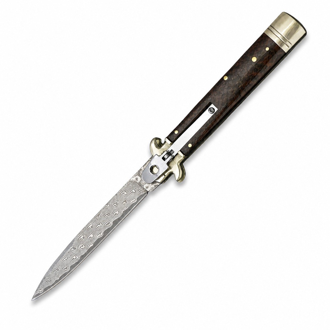 44715-main-white-clean 9-Inch Snakeskin Wood Handle Damascus Stiletto Knife - Image 1