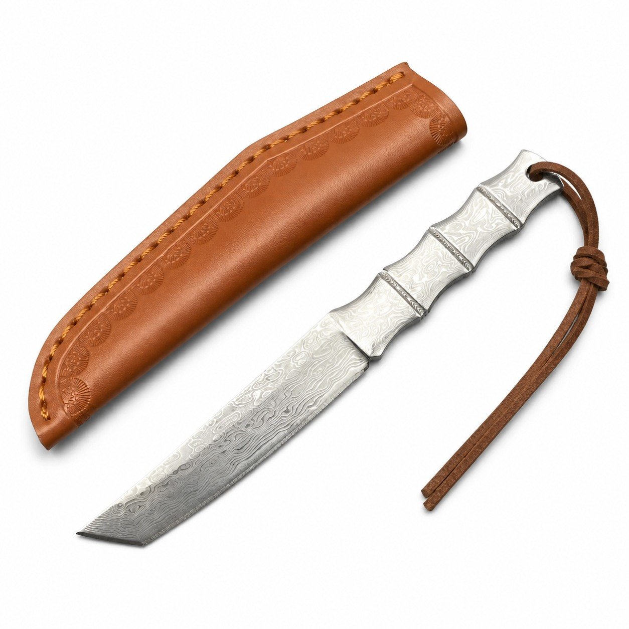 45631-main-white-clean Bamboo-Style Damascus Fixed Blade Knife - Image 1
