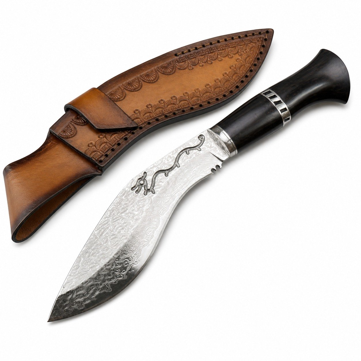 45658-main-white-clean Shennongjia Dragon Pattern Damascus Kukri Knife - Image 1