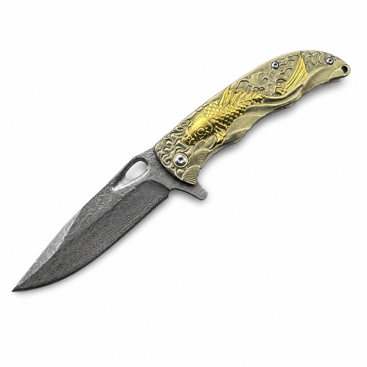 45676-main-white-clean Koi Damascus Mini Folding Knife - Image 1