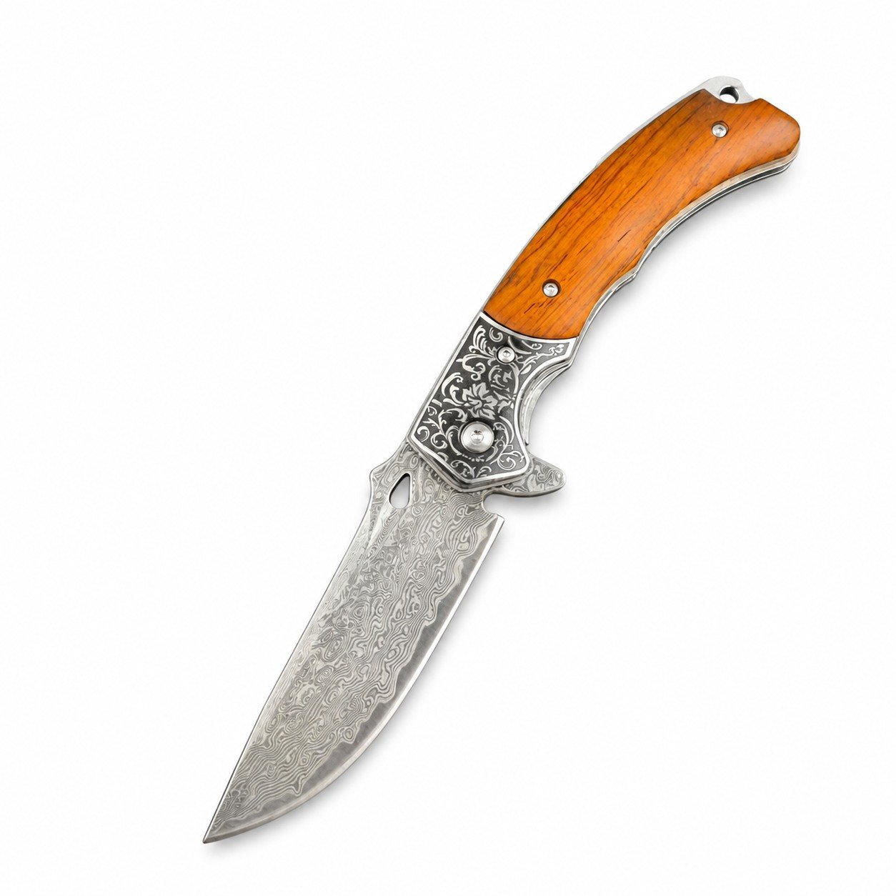 45811-main-white-clean Wood Shadow Damascus Folding Knife - Image 1