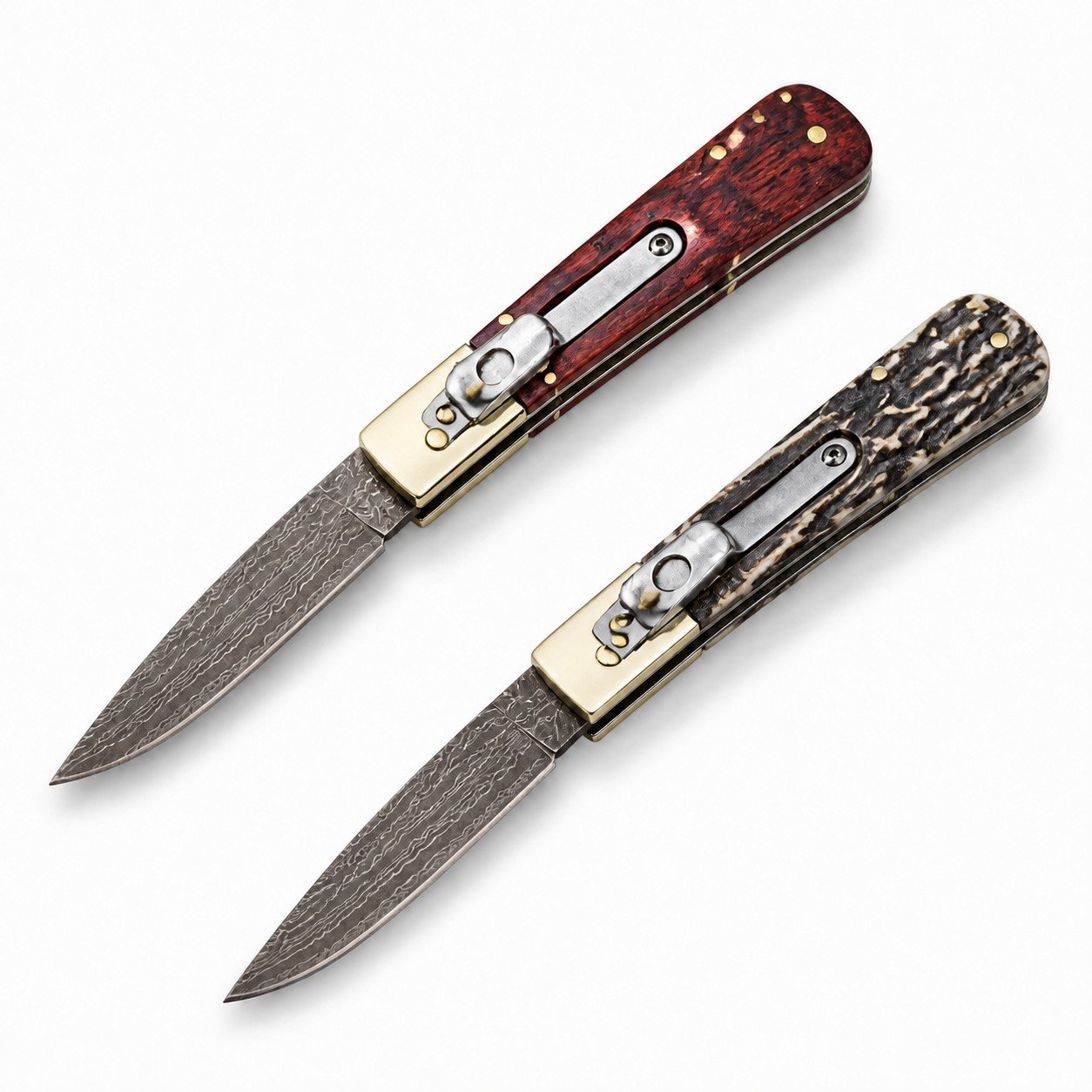 45876-main-white-clean AKC Classic Round-Handle Copper-Inlay Damascus Side-Opening Knife - Image 1