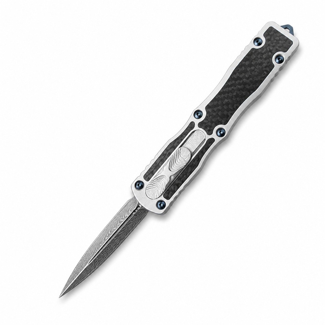 46056-main-white-clean Microtech Dirac Damascus Carbon-Fiber Handle OTF Knife - Image 1
