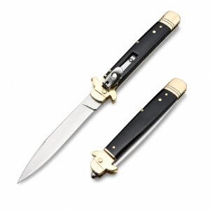 AKC Leverletto Brass Guard Black Horn Side-Opening Knife