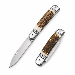 AKC 8-Inch Antler-Handle Lever Side-Opening Knife
