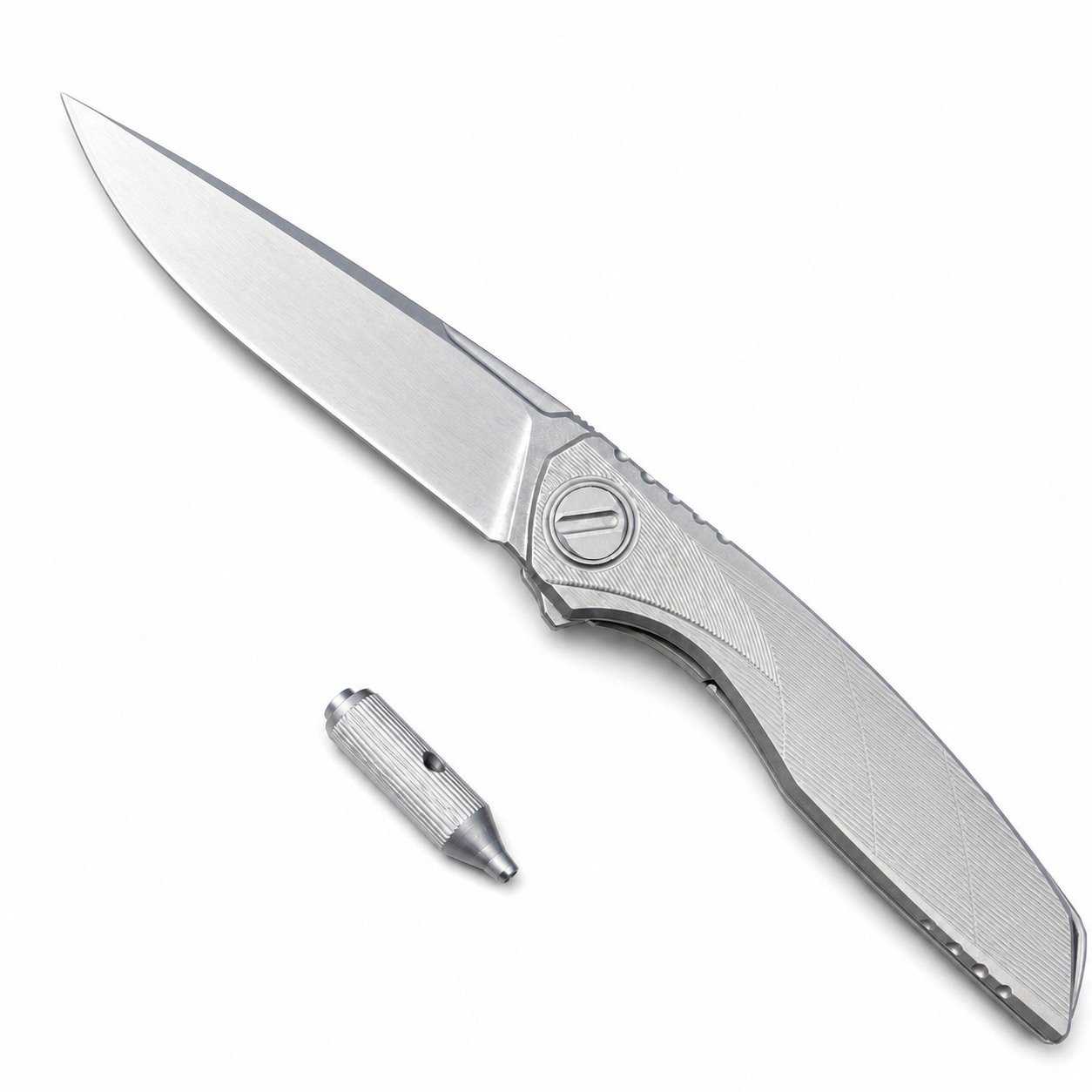 47220-main-white-clean Bear Head Storm Titanium Handle Folding Knife - Image 1