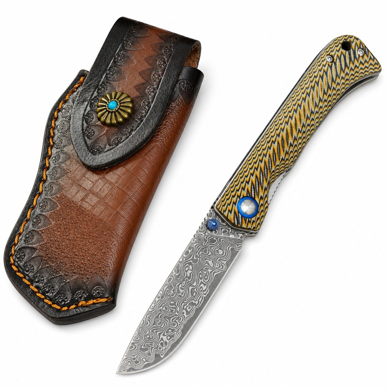 48112-main-white-clean The Winged Bird Breaks The Great Damascus Folding Knife - Image 1