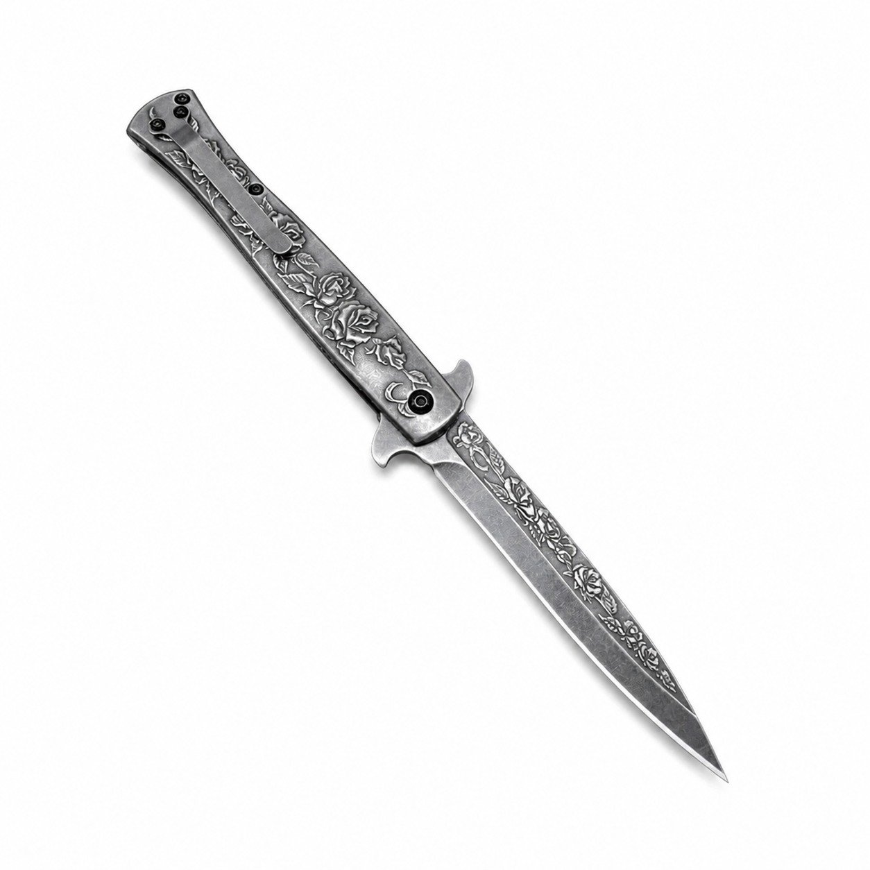 48146-main-white-clean Swordfish Rose Relief Fold Folding Knife - Image 1