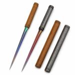 Wood Grain Feather Pattern Water Pipe Triangular Fixed Blade Knife