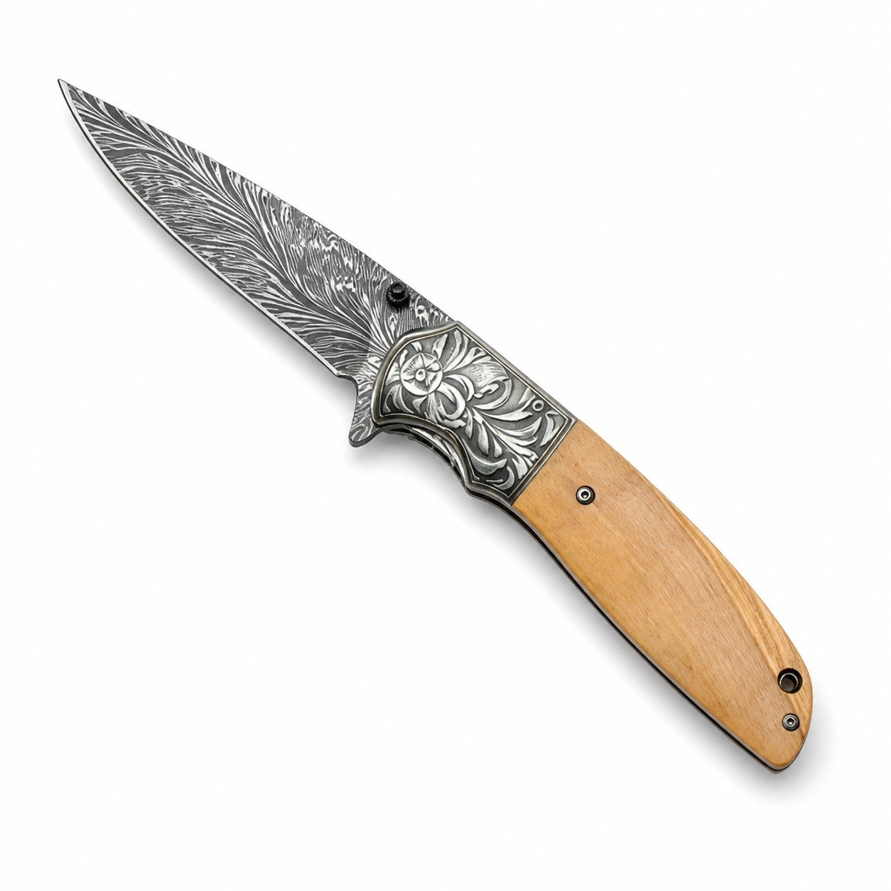 49425-main-white-clean CM77 Quick Opening Discount Damascus Folding Knife - Image 1