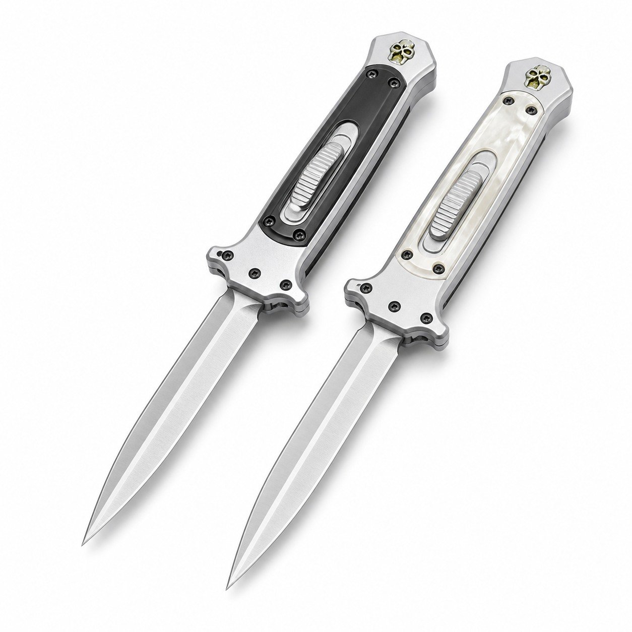 49449-main-white-clean AKC 9-inch Vertical Jump Skull Handle Double-edged OTF Knife - Image 1