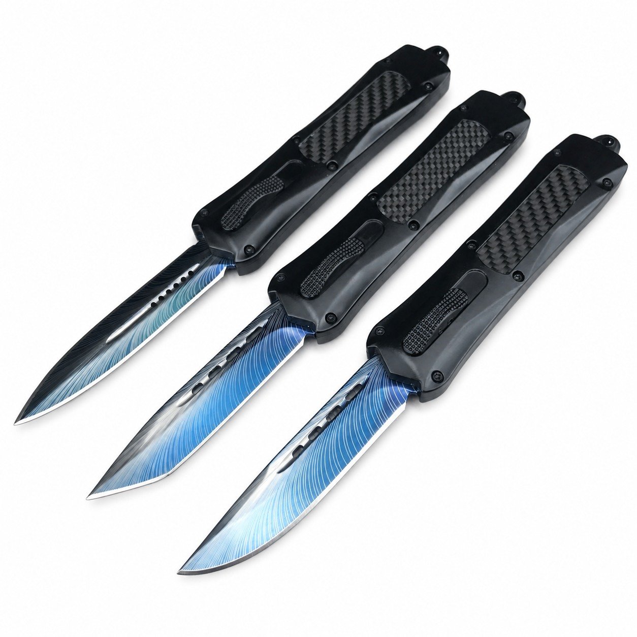 49713-main-white-clean (F396) Butterfly 3300 Straight Blue Titanium Twin Peaks OTF Knife - Image 1