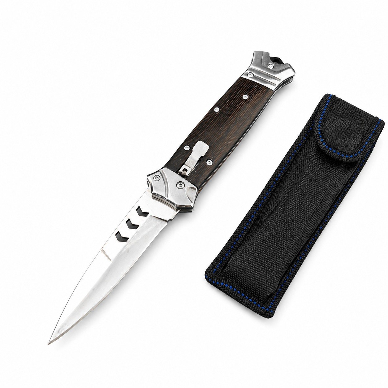 49779-main-white-clean The New Version Of The Bouncy Fish Side-jumping Has A Brown Handle And A Chicken Wing Wood Handle Switchblade - Image 1