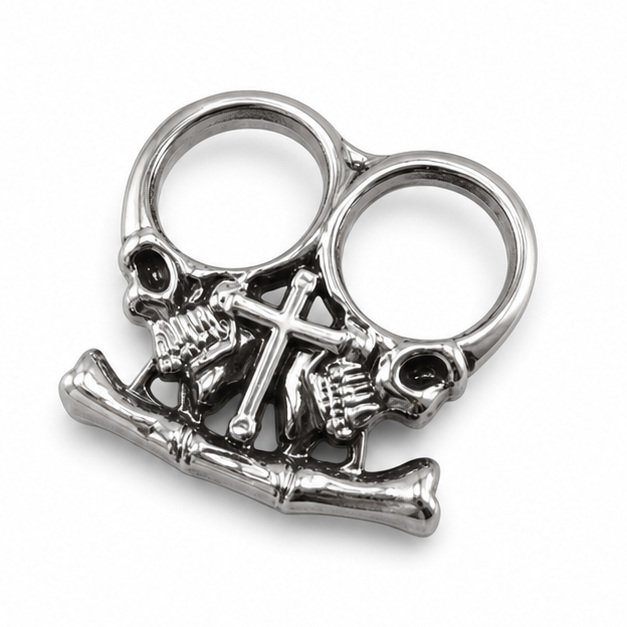 51837-main-white-clean Brass knuckles Thickened white bone two fingers anti-wolf tiger two fingers 3 - Image 1