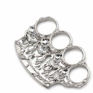 Brass knuckles bracelet with four-finger ring in the shape of a tiger fist and will-o'-the-wisp