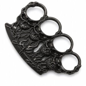 Brass knuckles bracelet with four-finger ring in the shape of a tiger fist and will-o'-the-wisp