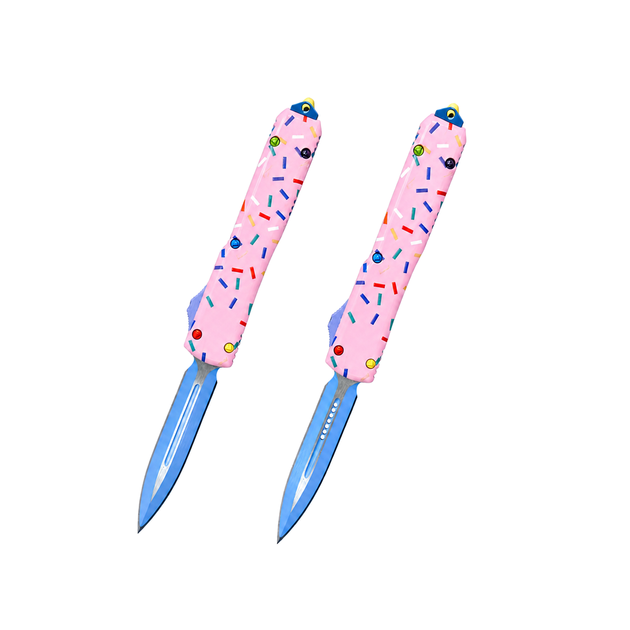 P16503-V16637-M52803-complete-white-v3 5.5-inch Dual Blade Donut Handle OTF Knife – Pink - Image 1