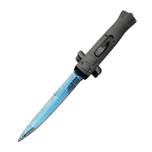 9 Inch Italian Stiletto OTF Automatic Knife – Damascus Etch - Image 2