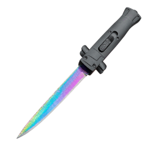 9 Inch Italian Stiletto OTF Automatic Knife – Damascus Etch - Image 5