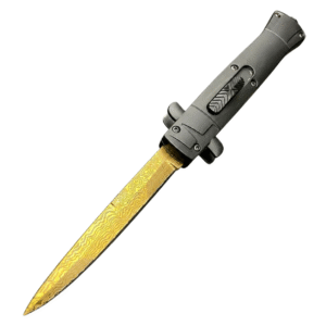 9 Inch Italian Stiletto OTF Automatic Knife – Damascus Etch - Image 3
